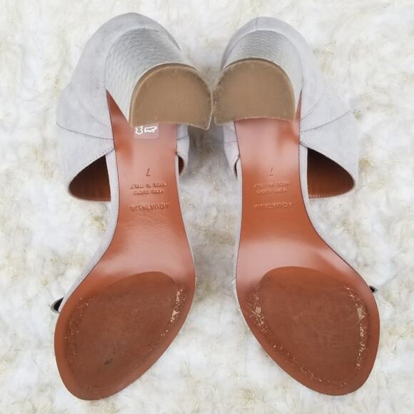 Gray Suede Heeled Dress Sandals Aquatalia Suzanne Size 7 Sueded Leather Open Toe - Picture 12 of 14